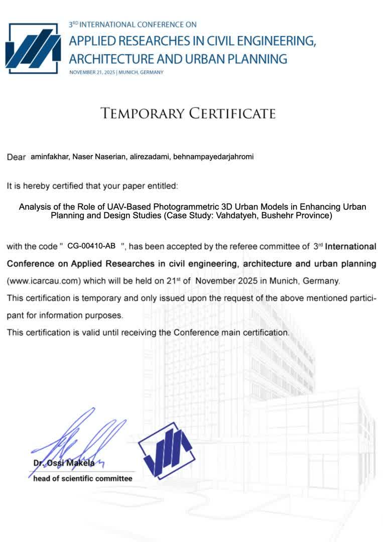 پذیرش مقاله  علمی  آقای مهندس ناصر ناصریان (استاد) و آقای مهندس امین فخار (دانشجوی) دانشکده مهندسی عمران (گروه مهندسی نقشه برداری)